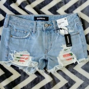 Express Jean Denim Shorts 00 strawberry pockets